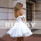 Vestidos de noiva curtos elegantes A-line Lace Sweetheart do ombro de cetim de cetim traseiro vestido de noiva acima do joelho vestidos de noiva