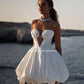 Kekasih satin elegan yang terdedah pakaian perkahwinan pendek vestidos para mujer elegan y bonitos pantai putih vestidos de novia