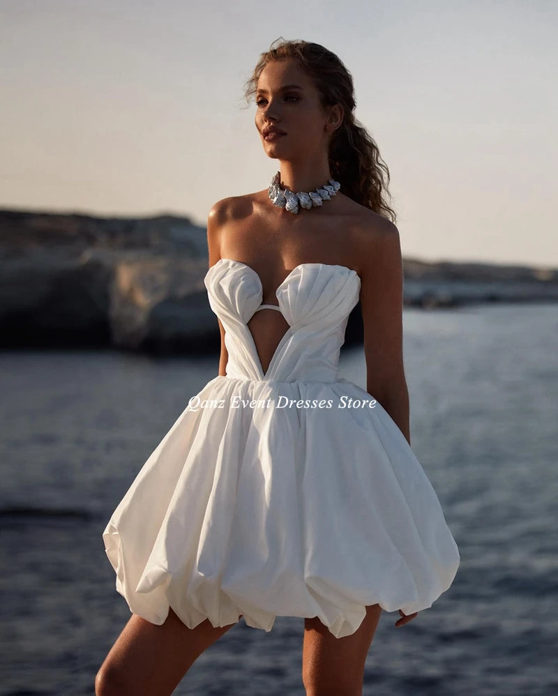 Vestidos de noiva curtos de cetim elegantes, vestidos de noiva, para mujer elegantes e bonitos praia vestidos brancos de novia