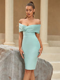 Bandage Evening Dress Women's Bodycon Dresses Midi Off Shoulder Sleeveless Night Party Celebrity Cocktail Modest Luxury Green