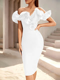 Elegant off shoulder Evening Dress Sexy Party Bandage Celebrity Night Club Women Cocktail Dresses Sleevelss Knee Length Luxury WHITE