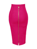 All Match Style 15 Colors Golden Zipper Package Hips Knee Length Bandage Skirt Fashion Office Lady Wear Woman Basics item Rose Red