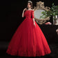 Rote Brautkleider eleganter Bootshals Vestido de Noiva Klassisches Spitzenballkleider aus der Plus Size Robe de Mariee