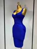 Women Sexy Celebrity Elegant Blue Bodycon Stretch Bandage Dress Nightclub Party Dress Luxury Birthday Vestidos