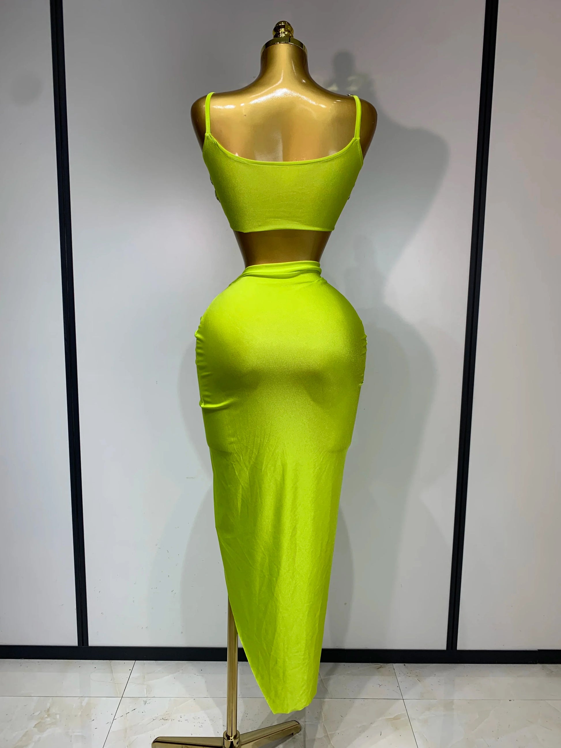 Women Sexy Sparkly Rhinestone Two Pieces Set Stretched Nightclub Skirt Suits Birthday Singer Dancer Stage Performance Costume