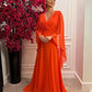 Elegant فساتين مناسبة رسمية Silk Chiffon Prom Dress Cape Sleeve Party Dresses Light Orange A-line Vestidos De Noche