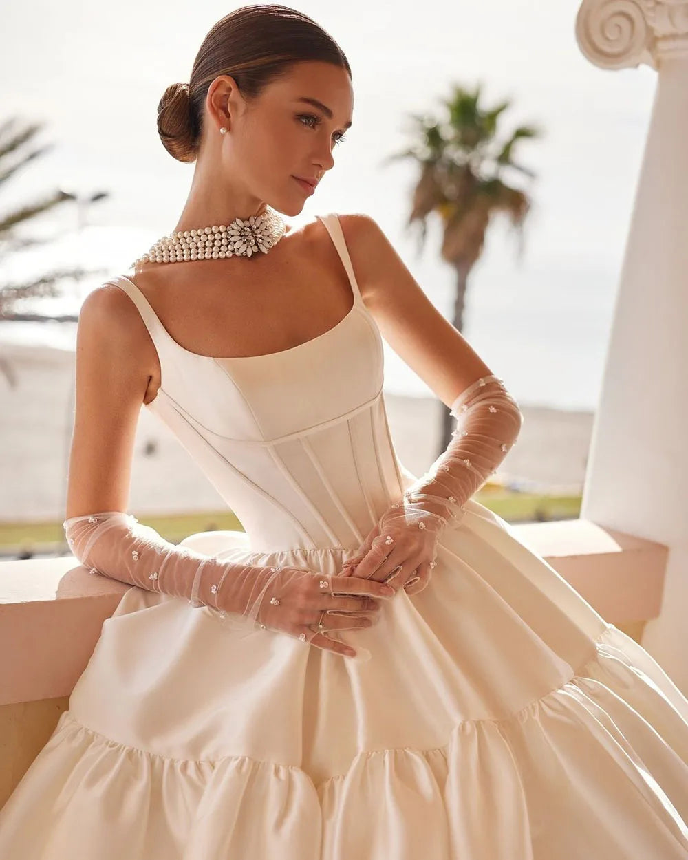 Prinzessin Satin Braut Kleider für Frauen Korsett Square Hals Hochzeitskleid Rückenfreie Brautkleider Robe de Mariéee