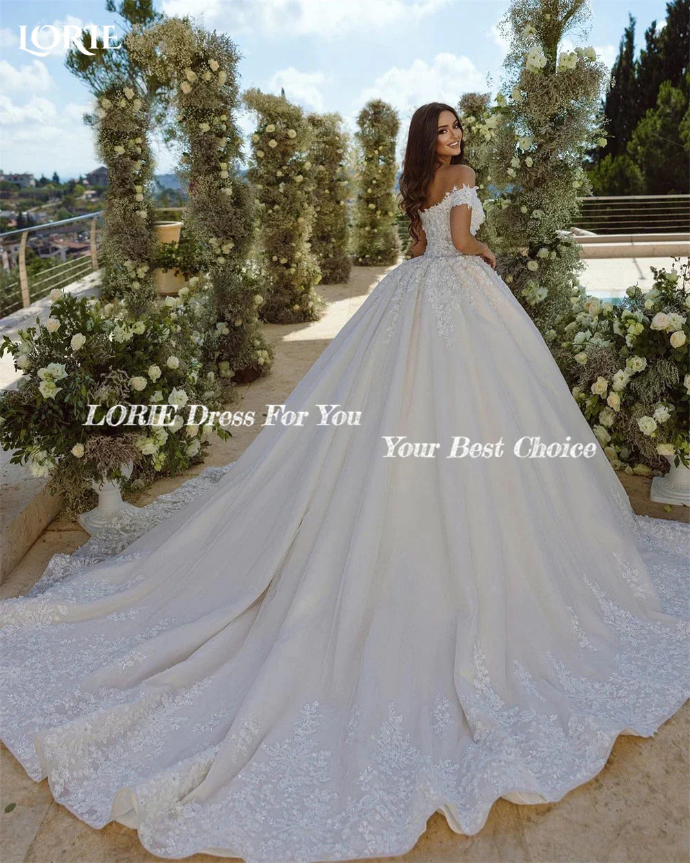 Vintage Glitter Lace Wedding Dresses Off Shoulder Appliques A-Line V-Neck Bridal Gowns Backless Princess Bride Dress