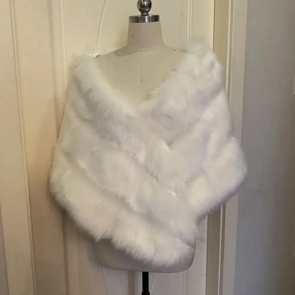 145cm Faux Fur Bridal Wrap Shrug Bolero Wedding Shawl Special Occasion Accessory Ivory 145cm