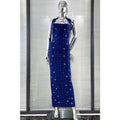 Luxury Shining Diamond Pearl Beading Halter Ankle Length Bandage Dress Elegant Woman Evening Party Vestido Birthday Party Outfit Blue