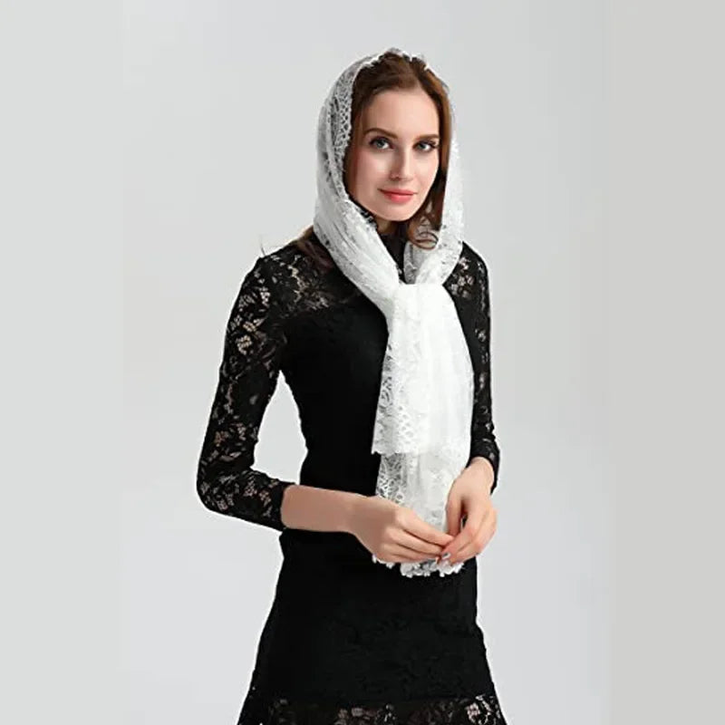 Lace Mantilla Veils For Church Spanish Muslim Head Covering Lace Shawl Scarf For Women Catholic Chapel Veils For Wedding Bride