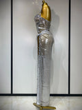 Women Sparkly Silver Rhinestones Top Long Skirt Two Pieces Set Singer Dancer Performance Costume Nightclub Stage Wear