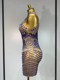 Luxury Birthday Dress Women Rhinestones Sexy Transparent Mesh Mini Dress Evening Party Nightclub Stage Performance Costume