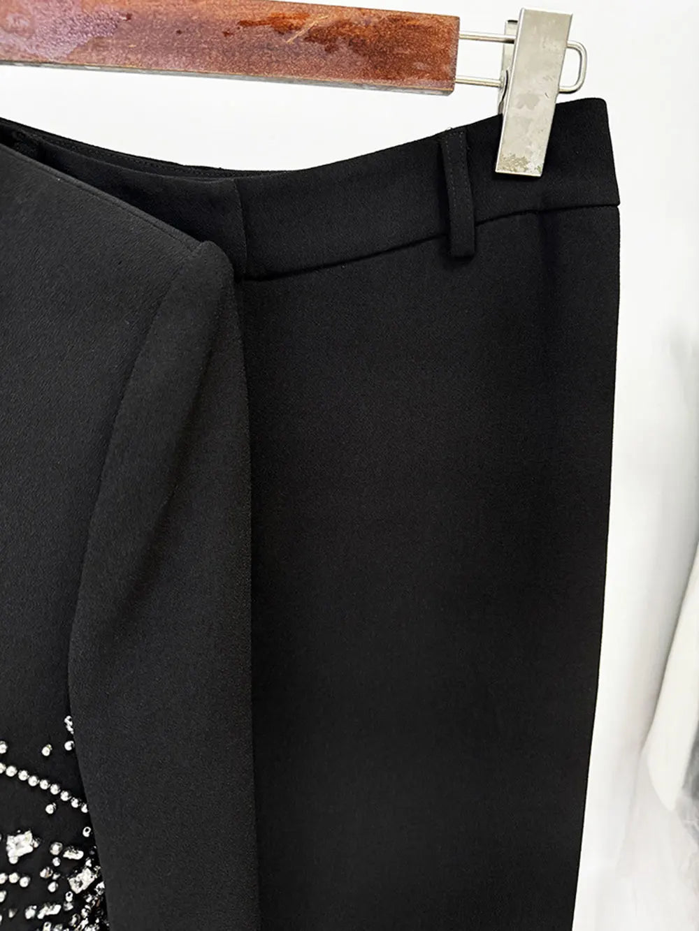 Elegant Women's Light Luxury Diamond Design Suit Pants Set with Collar Long Sleeve Slim Fit Suit Coat+Two Piece Pants Set