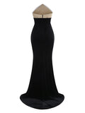 UpAvonu Elegant Strapless Patchwork Velvet Mermaid Long Dress Women Sexy Sleeveless Folds Slim Evening Runway Party Gown