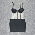 Black Bandage Short Dress Women Fashion Summer Sexy Spaghetti Strap Mesh Patchwork Perspective Mini Dress black