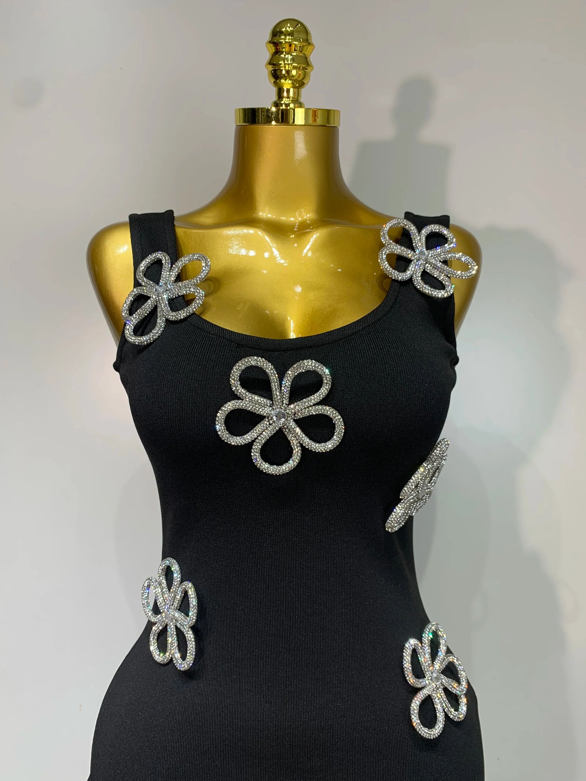 Women Celebrity Sexy Diamonds Flower Black Long Bodycon Bandage Dress Elegant Evening Club Party Luxury Birthday Dresses