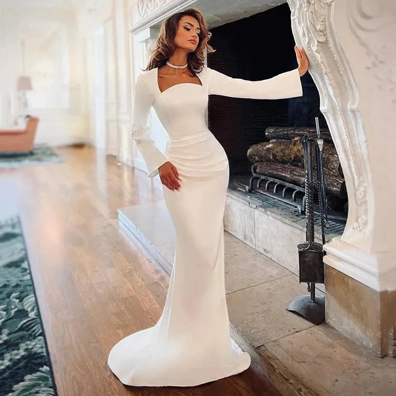 Civil Mermaid Wedding Dresses Long Sleeve Detachable Train Bridal Dress Boho Customize To Measures Elegant Robe De Mariee White 14w