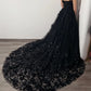 Handmade Lace Embroid Prom Dress Gothic Party Dresses 3D Flower Evening Dress Black Tulle Sweep Train فستان سهرة