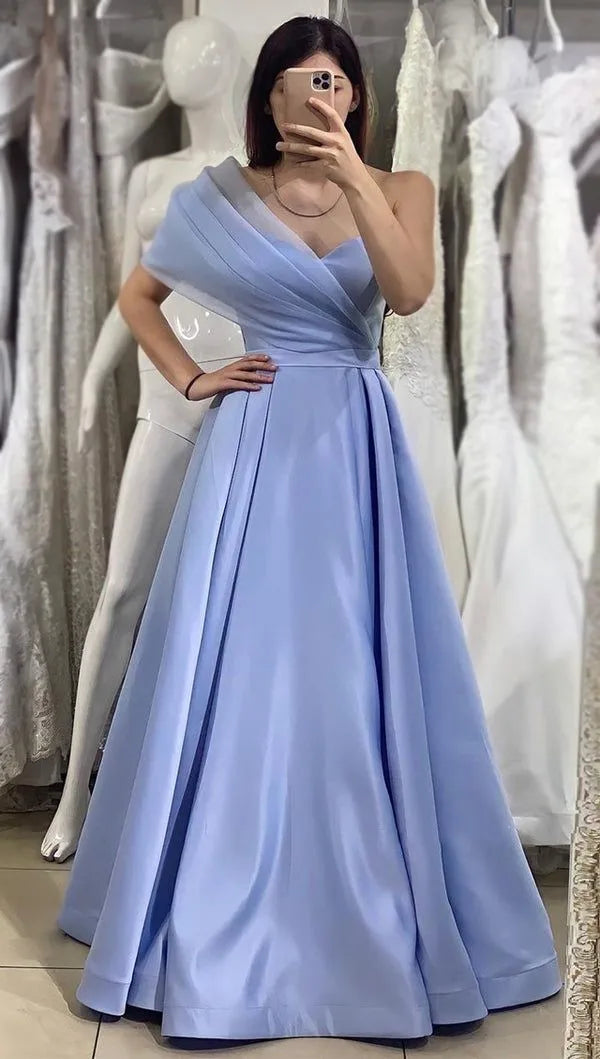 One Shoulder Evening Dresses Satin Pleats  Sweetheart A Line Floor Length Long Women Elegant Formal Party Prom Gowns Custom made