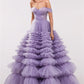 Lavender Cake shaped Tulle Prom Dress Multilayer Mesh Off Shoulder Ball Gown Vestidos De Fiesta Sleeveless Party Dress