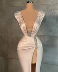 Sexy Women Elegant Baby Pink Pile Evening Dress Luxury Pearls Beading Formal Party Night Dresses as picture