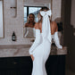 Gaun Perkahwinan Mermaid Elegant Scoop Neck Long Brides Dess untuk Butang Wanita menyapu Keretapi Bridal Gunung Gaun