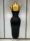 Women Sexy Diamonds Tassel Crystal Midi Black Bodycon Bandage Dress Elegant Evening Party Luxury Birthday Dresses Vestido