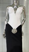 Luxury Diamonds Strapless Package Hips White Patchwork Black Bandage Dress Fashion Woman Party Dress Celebrity Party Vestido