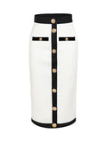 All Match Style 2 Color Golden Buttons Package Hips Knee Length Bandage Skirt Fashion Office Lady Wear Woman Basics item WHITE