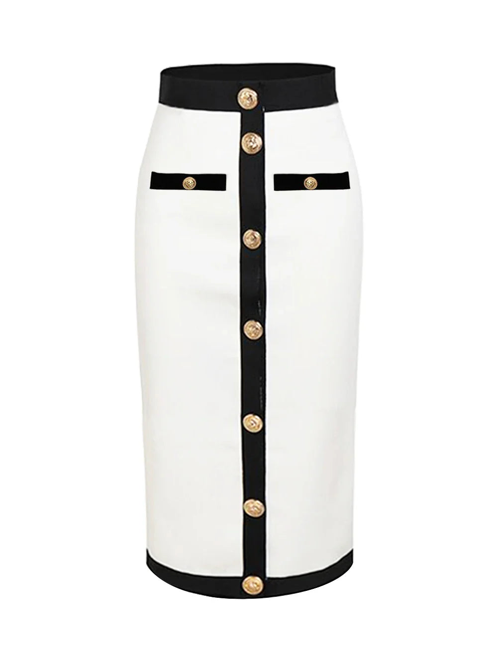 All Match Style 2 Color Golden Buttons Package Hips Knee Length Bandage Skirt Fashion Office Lady Wear Woman Basics item WHITE