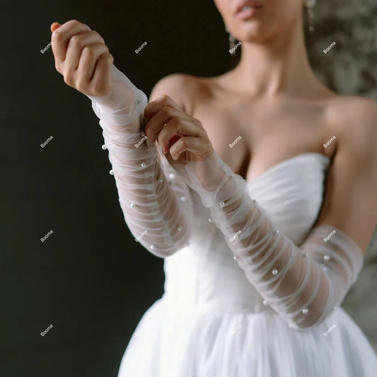שמלות מסיבות חתונה קצרות א-ליין שמלות מתוקה שמלות כלות טול לנשים קפלים פנינים שמלות קוקטייל משופעות