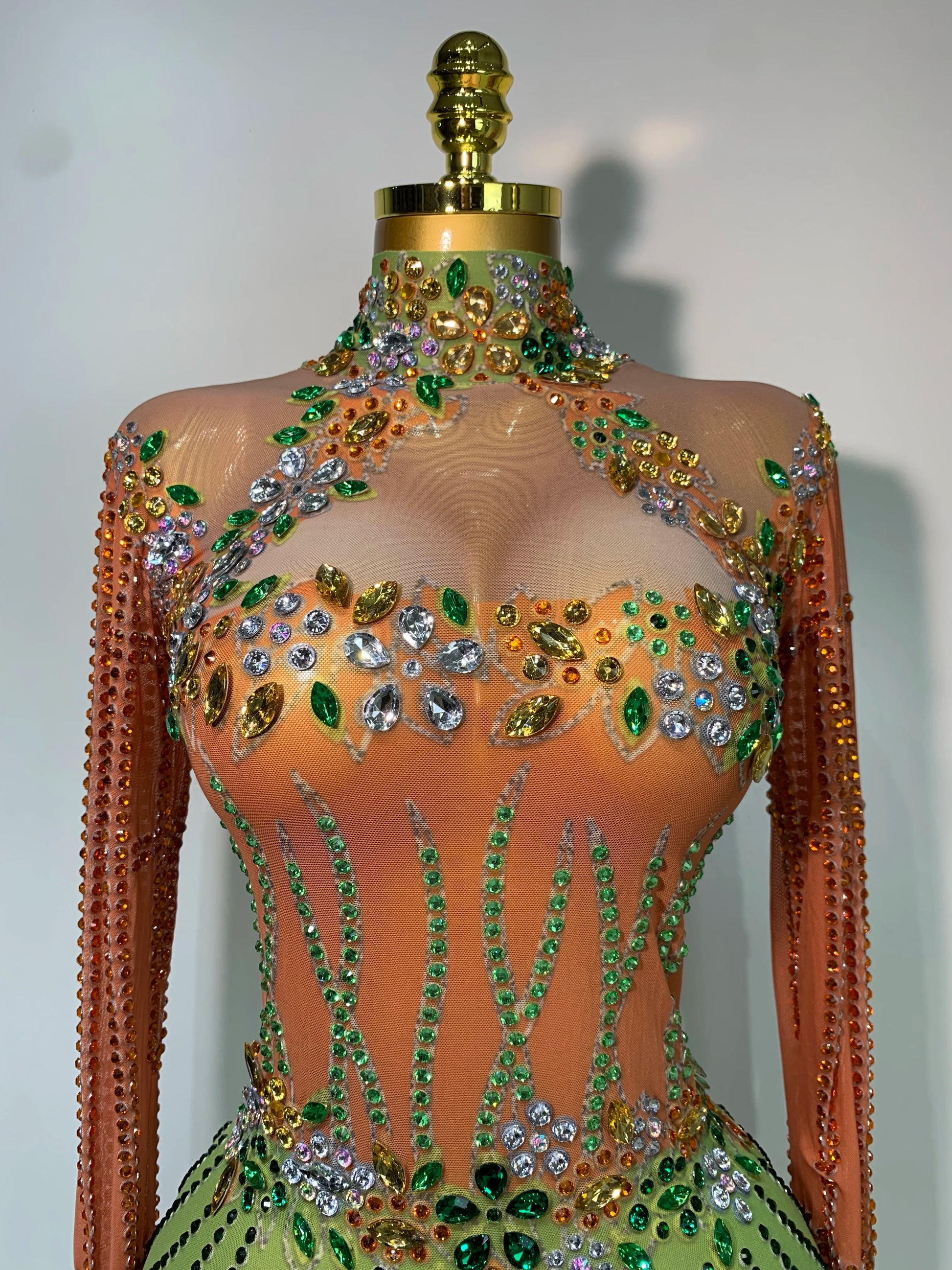 Luxury Birthday Dress Women Sparkly Diamond Short Dress Sexy Mesh See Through Celebrate Evening Party Singer Performance Costume