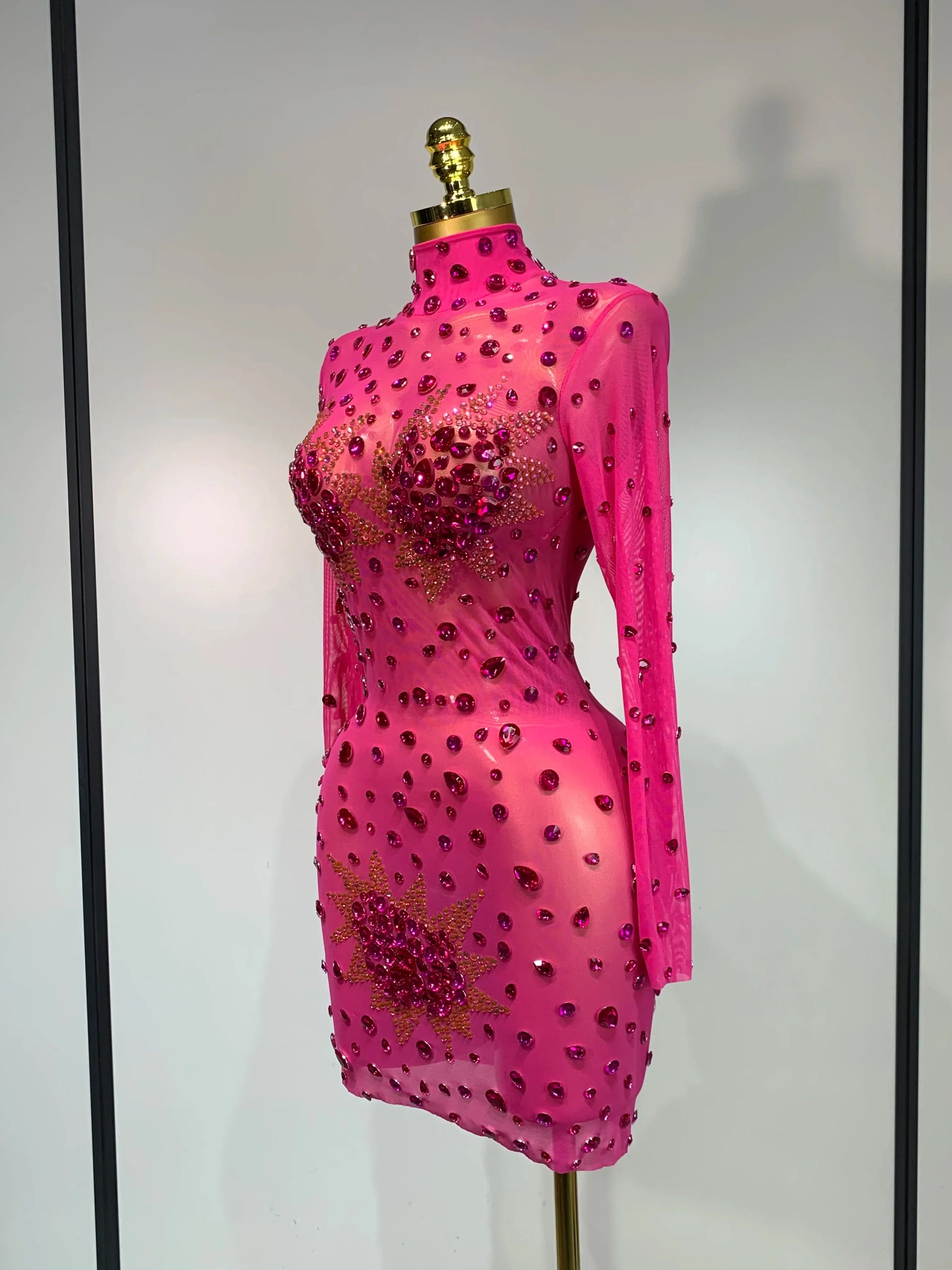 Sparkly Rhinestone Sexy Bodycon Dress Fashion Nightclub Stage Outfit Luxury Birthday Party Dresses