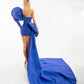 Amazing Royal Blue Mini Formal Party Dresses Puffy Long Sleeves Bow Court Train Short Prom Dress Pleated Taffeta Evening Dress