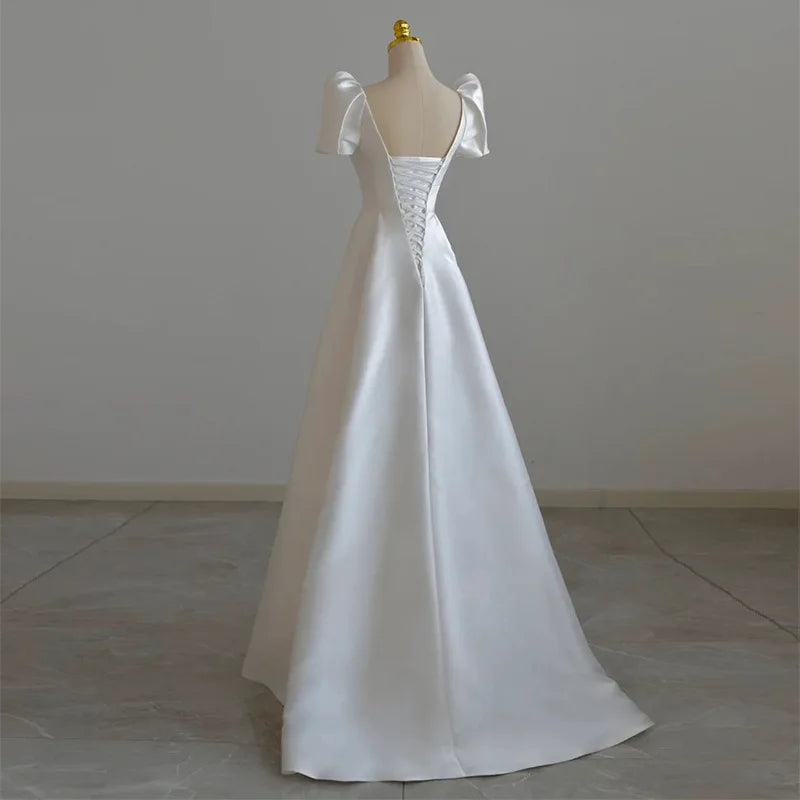 Vestido largo de satén blanco para novia, vestido largo elegante para fiesta de graduación, fiesta de invitados, vestidos de verano para mujer, vestidos estilo Hepburn