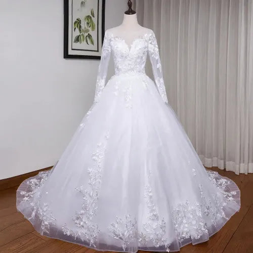 HEULORIA vintage Wedding Dresses long sleeve lace applique bride dress Plus Size lace up Ball Gown robe de mariee Wedding Gown 14w
