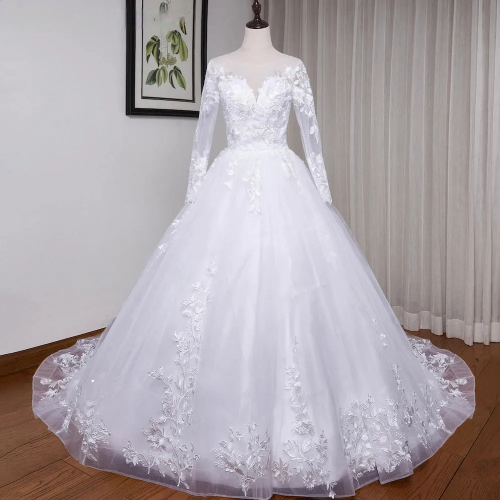 Heuloria Gaun Perkahwinan Vintage Panjang Lace Lace Applique Bride Dress Plus Saiz Lace Up Ball Gown Robe De Marie Wedding Gown