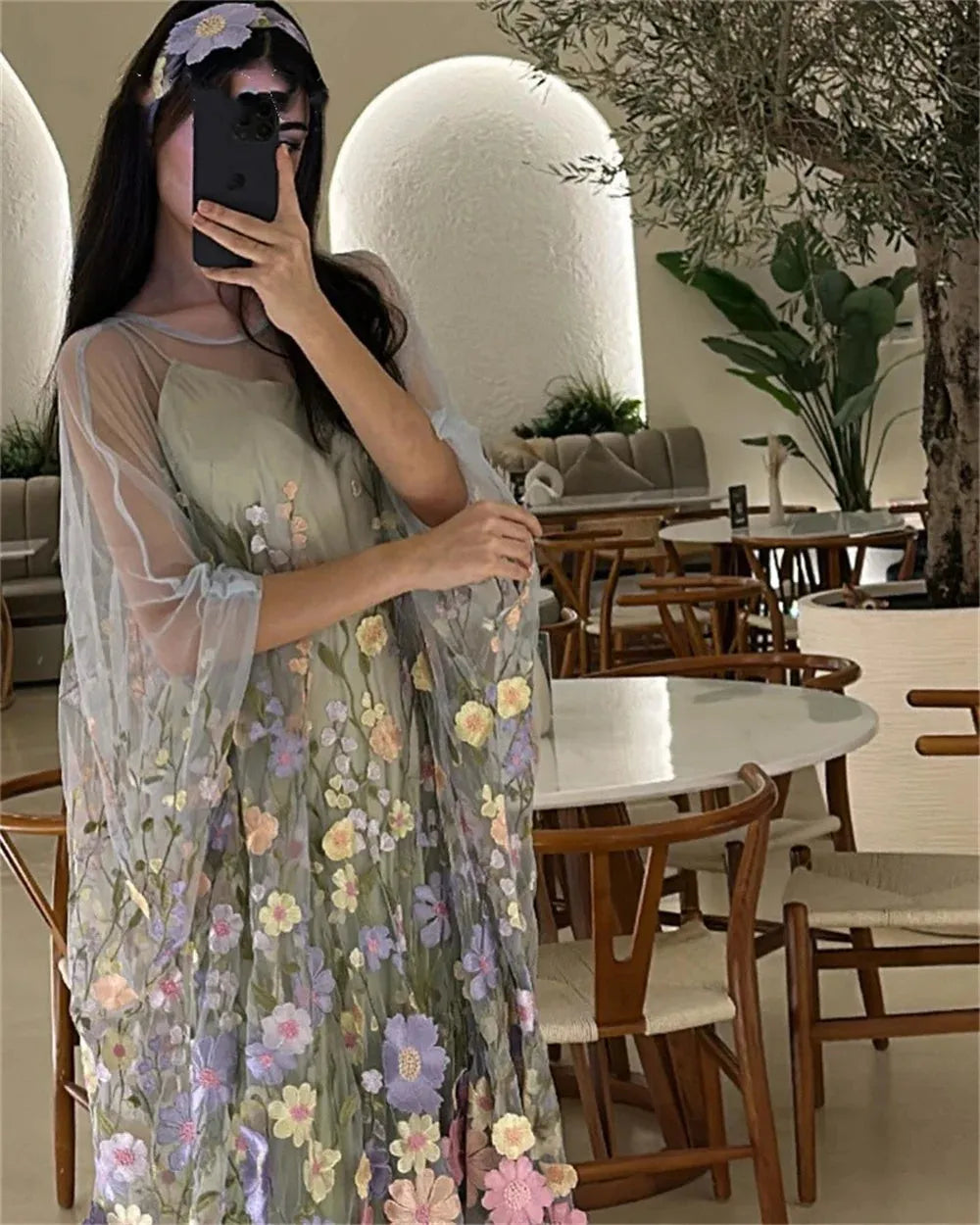 Flower Embroidery Outerwear فساتين سهره فاخره Tulle A-line Prom Dresses Elegantly Two Piece Set Vestidos De Noche