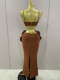 Sexy Camisole Floral Bandage Long Skirts 2-Piece Set Women Celebrity Elegant Party Cocktail Prom Gown Nightclub Outfit