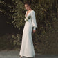 Bride French White Wedding Dress Women Sexy Deep V Neck Chiffon Trail Long Sleeve Dresses Elegant Evening Guest Long Party Dress