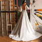 Beautiful Elegant Off Shoulder Wedding Dresses White Gorgeous Satin Long Sleeve Sexy Backless Simple Robe Bridal Gown