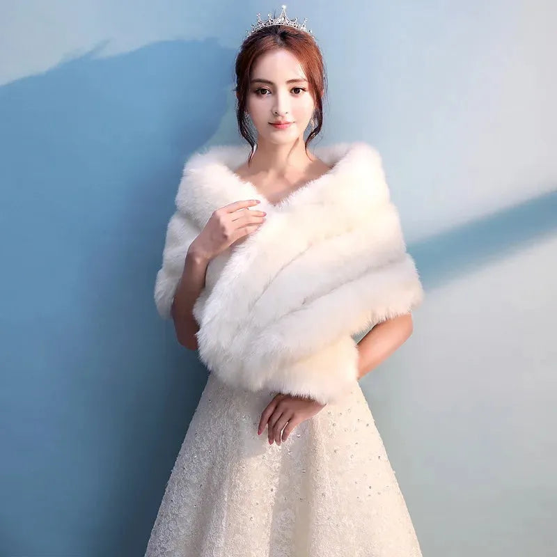 145cm Faux Fur Bridal Wrap Shrug Bolero Wedding Shawl Special Occasion Accessory Ivory 145cm