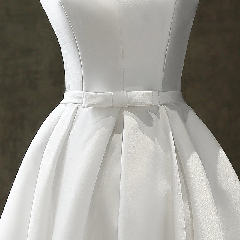 Robe de mariée mi-longue en Satin blanc, col en V, Sexy, élégante, soirée de bal, mariage, demoiselle d'honneur, robes de soirée longues pour femmes, été