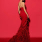 Red Strapless Asymmetric Evening Dresses with Ruffled Sweep Train 2024 New Stretch Satin Tiered Mermaid Prom Dress Formal Gown