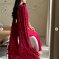 Luxury Burgundy Mermaid فساتين السهرة With Feathered Shawl Sexy Fishtail With Cape Sleeve Prom Gown Trumpet Evening Dress