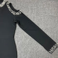 Sexy Women'S Light Luxury Crystal Pearl Design Bandage Dress O-Neck Off Shoulder Long Sleeved Bodycon Christmas Long Dress