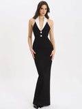 Sexy Lapel Halter Neck Bandage Long Formal Dress For Women Fashion Sleeveless Backless Shiny Robe Bnaquet Street Party Vestido