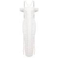 Braid Ribbon Ruched Bodycon Maxi Dress Women Off Shoulder Short Sleeves Slim Solid Evening Party Long Robe Gowns WHITE