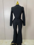 Golden Buttons Short Coat Top And Flare Pants Bandage 2 Pieces Set Woman Celebrity Evening Party Vestidos